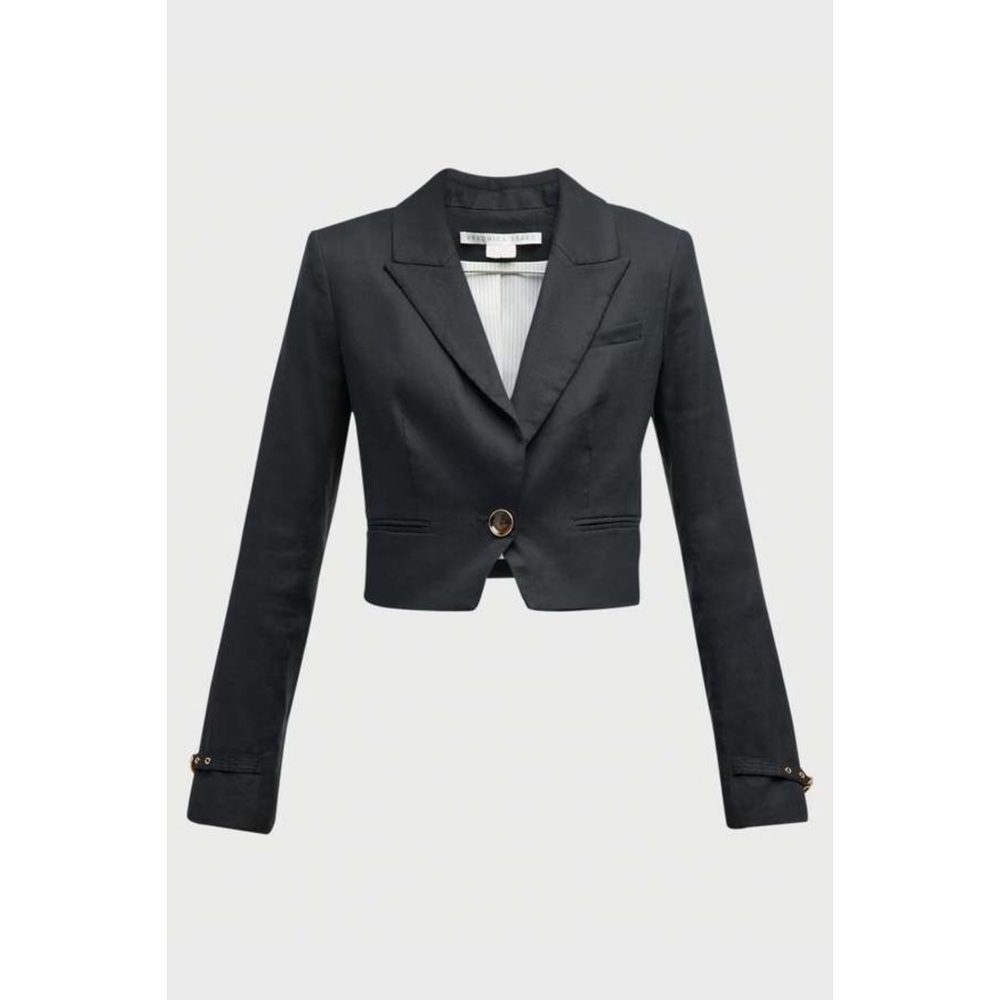 Veronica Beard Black Cropped Linen Blend Single Breast Jacket NWT Buckle Cuff - Picture 7 of 15